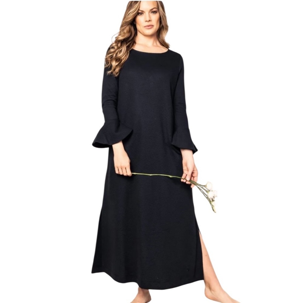 Petite Plume Pphelia Nightgown Dress Black Ruffle Pima Cotton Size Medium